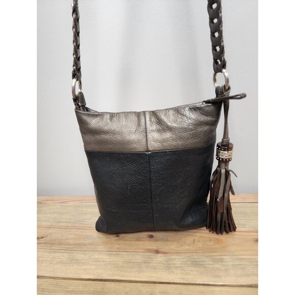 Brighton Handbags - Brighton 2 tone Black & Bronze Crossbody Purse Tassel